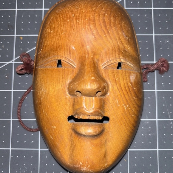 Wooden carved Face Mask with Brown Ties